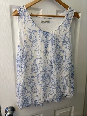 Vanessa Alexandra silk bubble hem sleeveless top blouse size large damask
